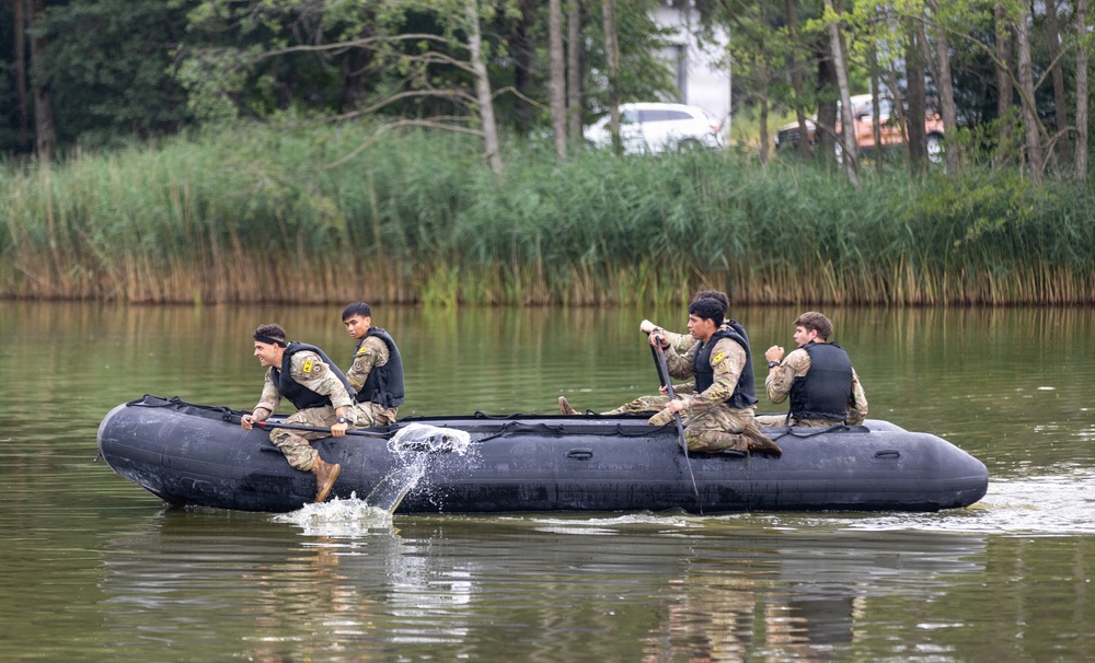 U.S. Army Europe and Africa Best Squad Competitors Conduct Zodiac Water Crossing