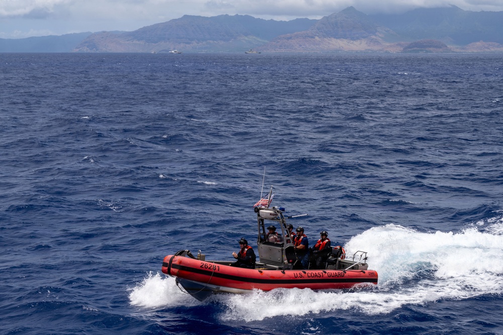 U.S. Coast Guard over-the-horizon small boat returns from training during RIMPAC 2026