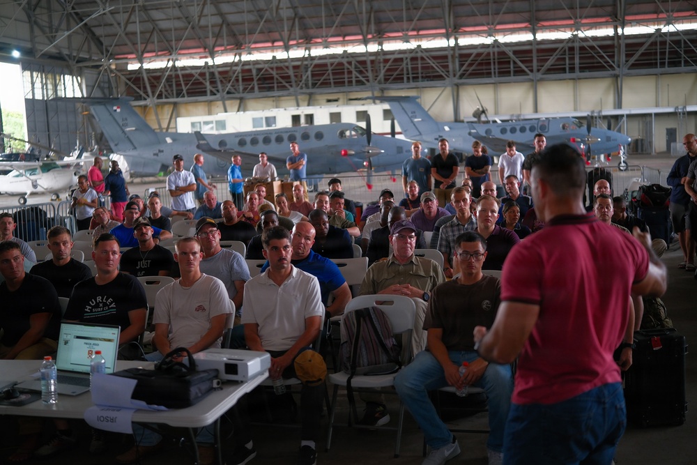 U.S. Service Members attend JRSOI brief for PANAMAX