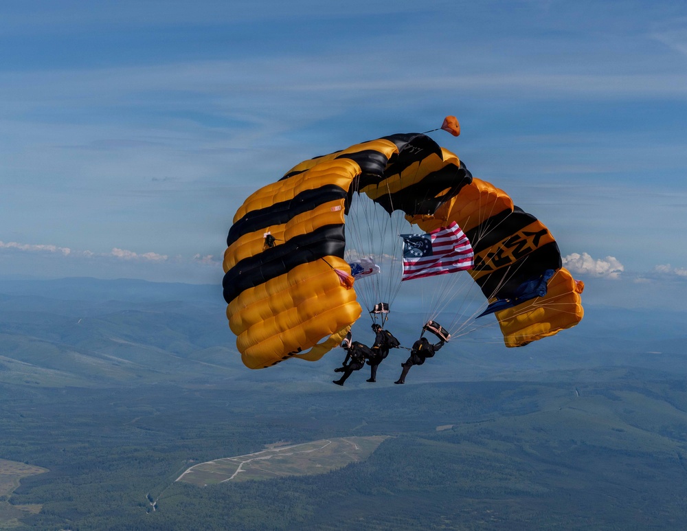 The U.S. Army Parachute Team jumps for Arctic Lightning Open House