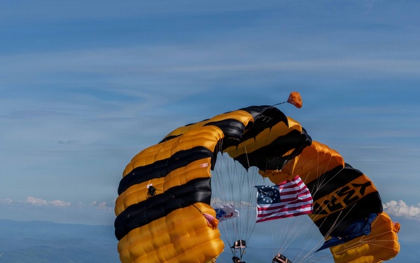 The U.S. Army Parachute Team jumps for Arctic Lightning Open House