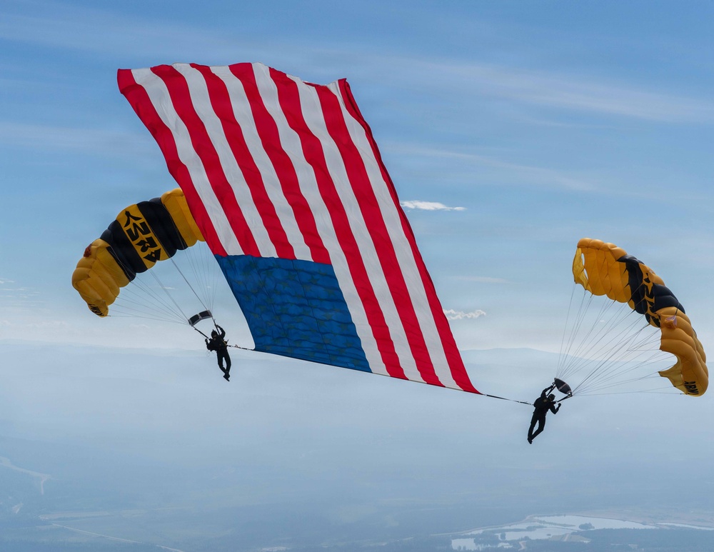 The U.S. Army Parachute Team jumps for Arctic Lightning Open House