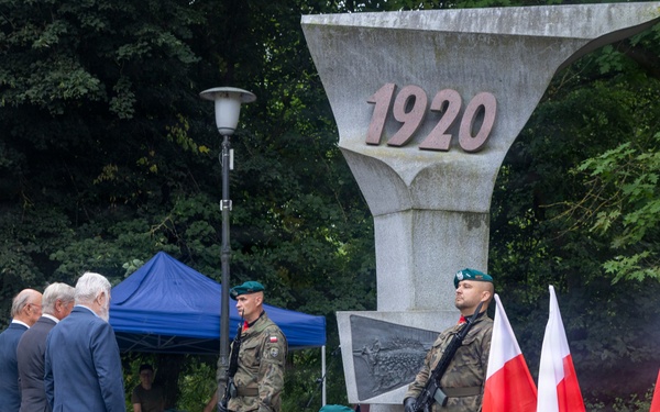 U.S. Army Soldiers participate at a memorial ceremony in Poland