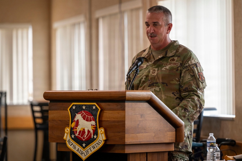 Change of responsibility ceremony recognizes Taber as new 167th command chief