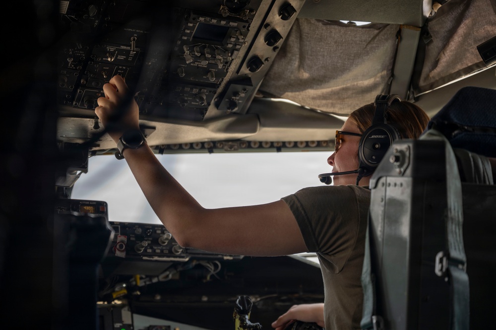 KC-135 refuels U.S. Navy fighters in the CENTCOM area of responsibility