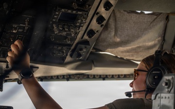 KC-135 refuels U.S. Navy fighters in the CENTCOM area of responsibility