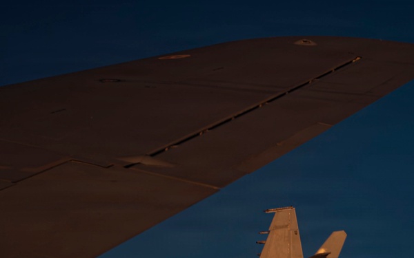 KC-135 refuels U.S. Navy fighters in the CENTCOM area of responsibility