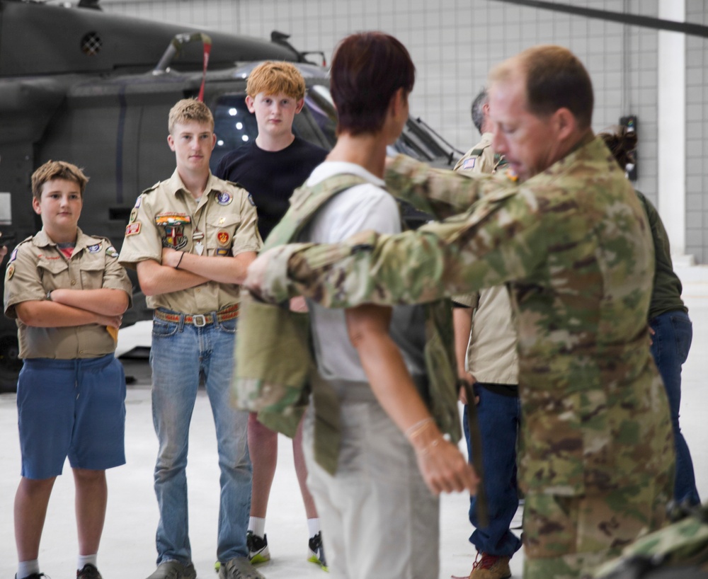 Boy Scouts of America (Cabot, AR) participate in Equipment Preparations and Flights on UH-60 Blackhawks