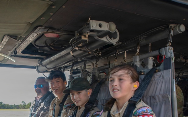 Boy Scouts of America (Cabot, AR) participate in Equipment Preparations and Flights on UH-60 Blackhawks