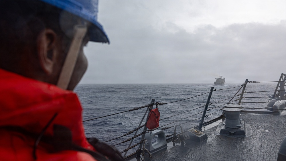 USS Mustin conducts replenishment-at-sea with USNS Arctic