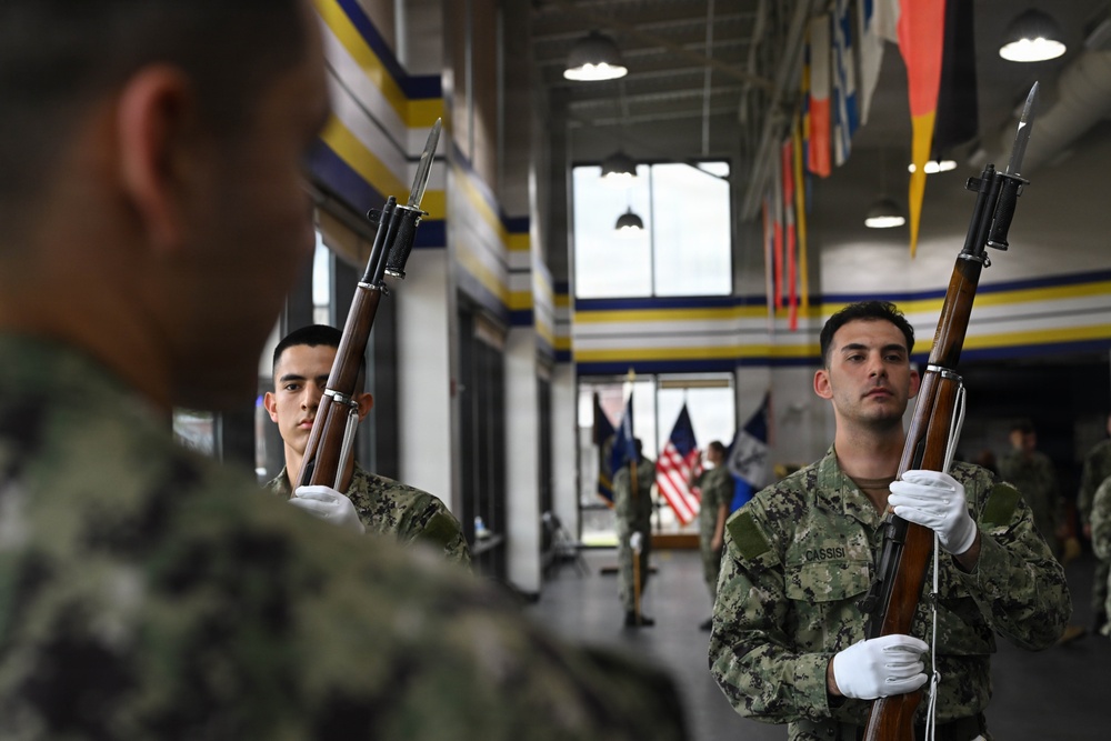 U.S. Navy Sailors Conduct Honor Guard Drill Training
