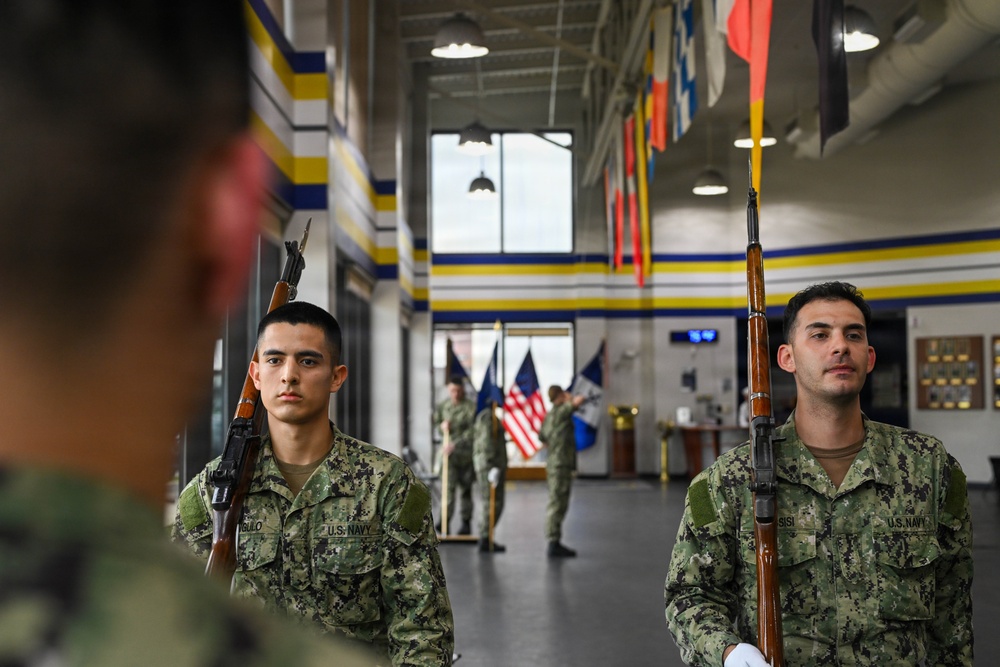 U.S. Navy Sailors Conduct Honor Guard Drill Training