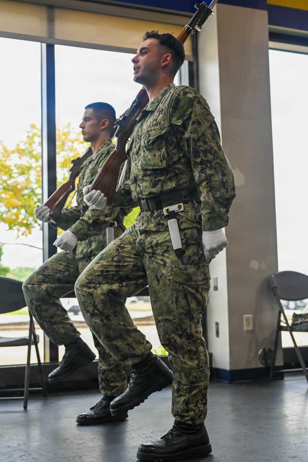 U.S. Navy Sailors Conduct Honor Guard Drill Training