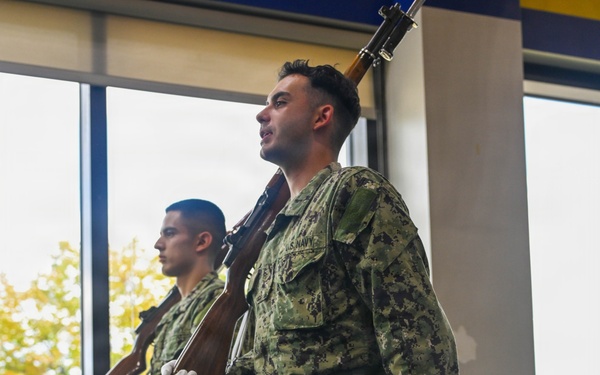 U.S. Navy Sailors Conduct Honor Guard Drill Training