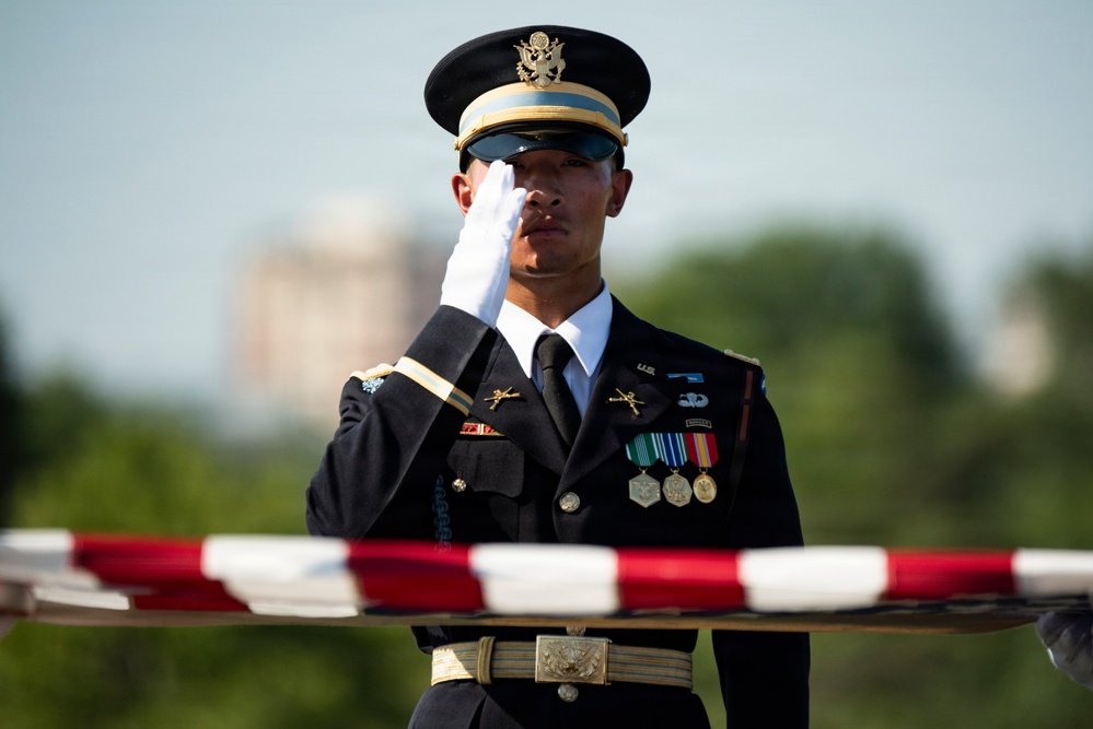 Full Military Funeral Honors with Escort are Conducted for U.S. Army Sgt. DeLoren Dellia Dage In Section 57
