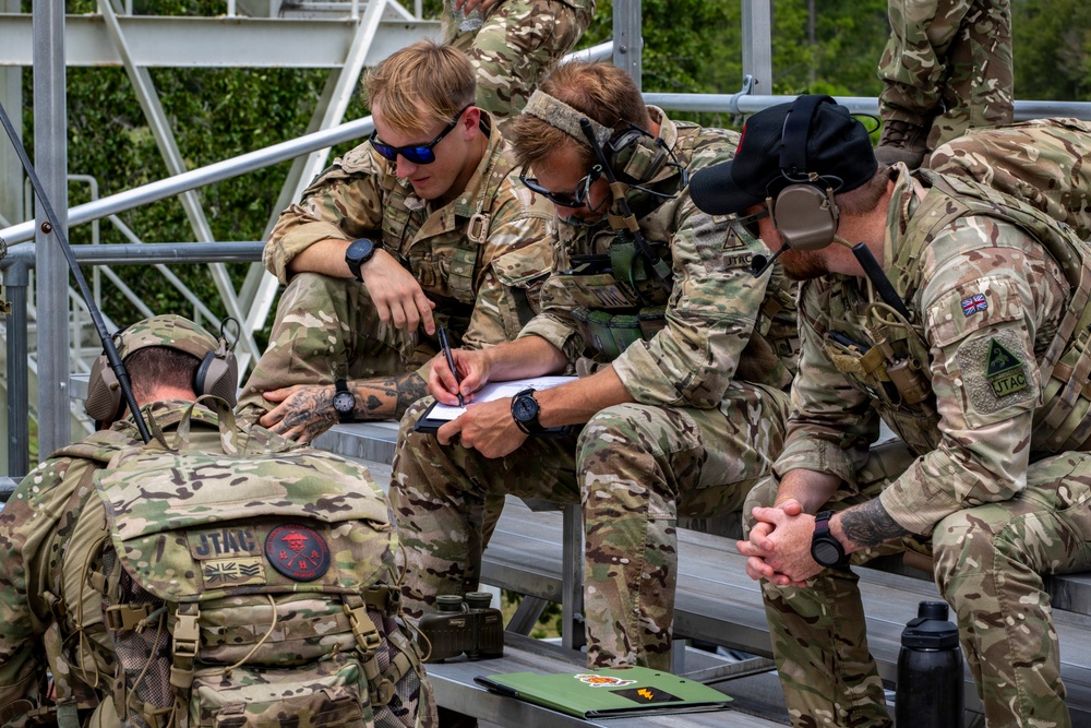 U.S. Air Force and U.K. Joint Terminal Attack Controllers (JTAC) work together in exercise