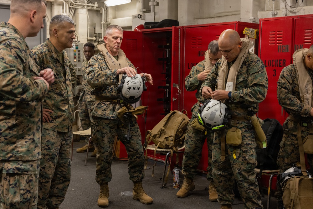 I MEF CG Visits 13th MEU Marines and Sailors Aboard USS Makin Island