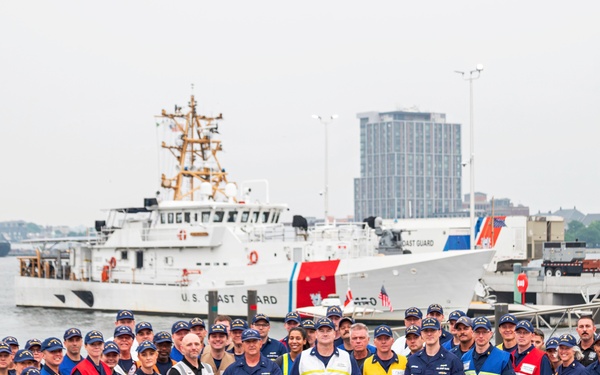 Coast Guard Personnel Pose for Sail Boston 2026 Group Photo