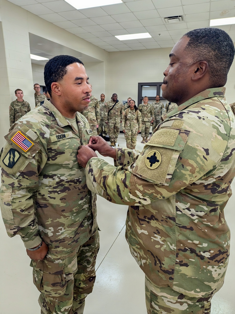 U.S. Army Sgt. Tybri Odom, Mississippi Army National Guard, is promoted to Staff Sergeant