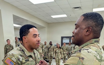U.S. Army Sgt. Tybri Odom, Mississippi Army National Guard, is promoted to Staff Sergeant