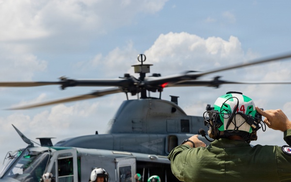 HMLA-367 flies over South Korea