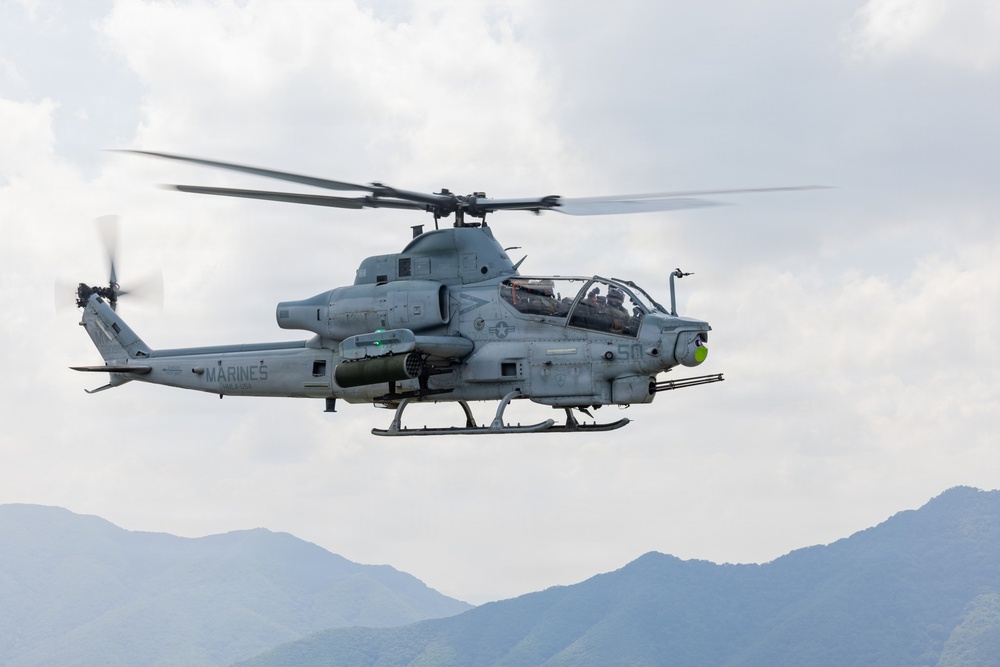 HMLA-367 flies over South Korea