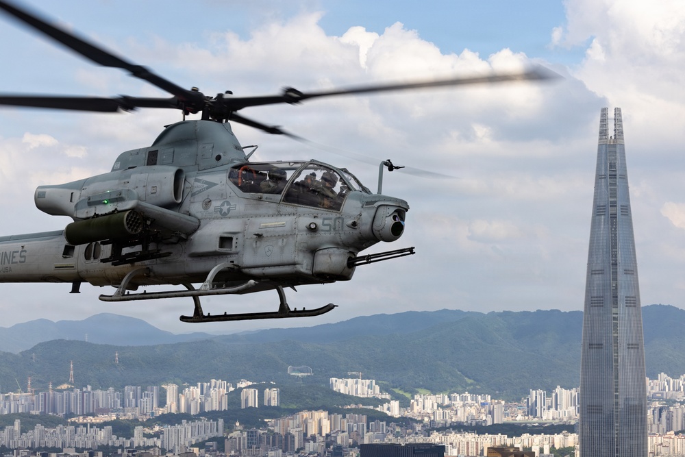 HMLA-367 flies over South Korea