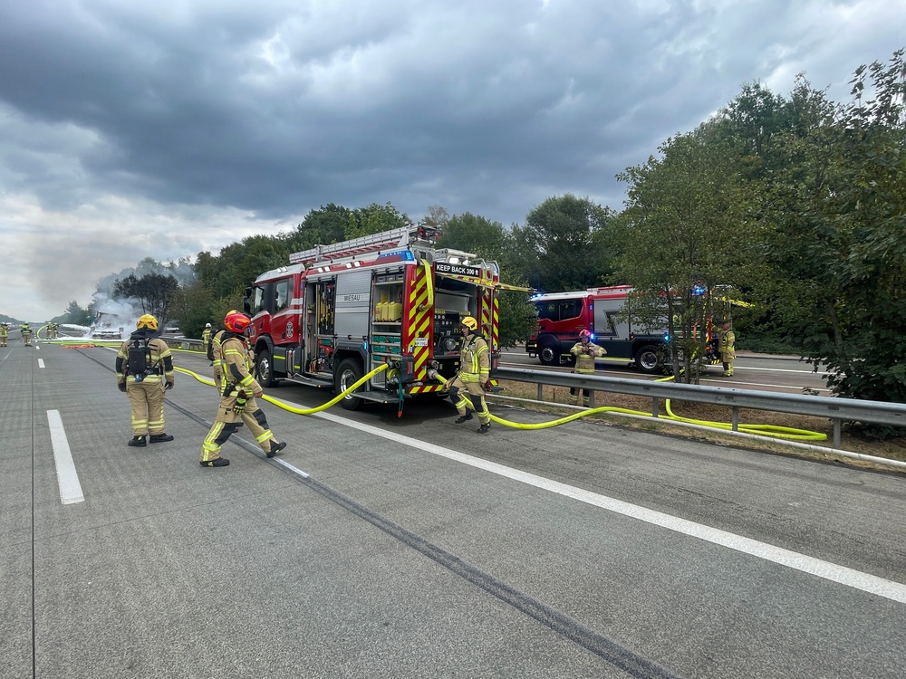 USAG Rheinland-Pfalz aids German fire crews to fight Autobahn vehicle fire
