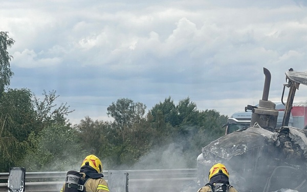 USAG Rheinland-Pfalz aids German fire crews to fight Autobahn vehicle fire