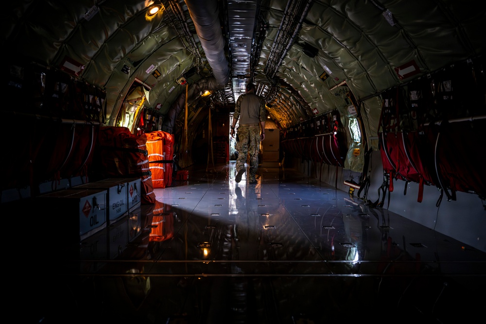 U.S. Air Force KC135 supports U.S. Navy F/A 18 during air refueling