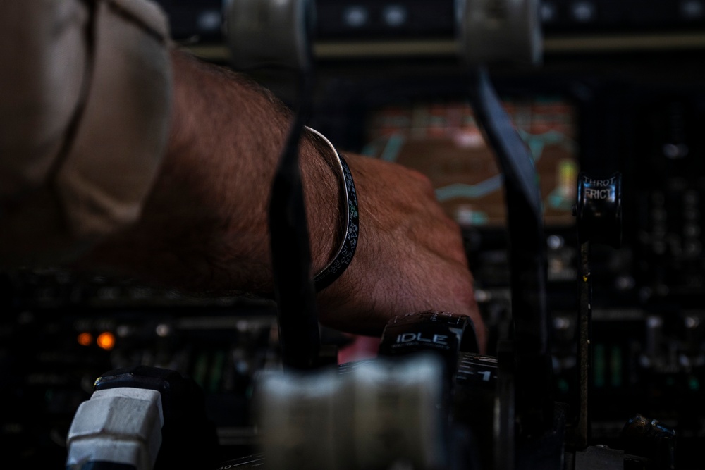 U.S. Air Force KC135 supports U.S. Navy F/A 18 during air refueling