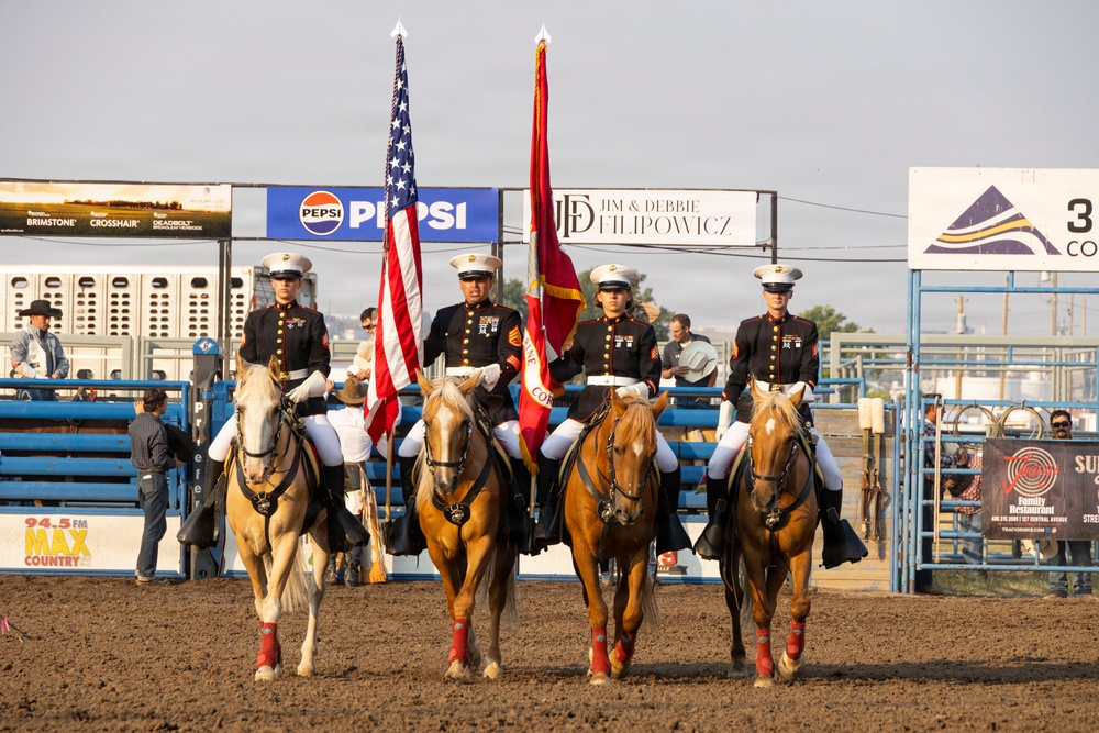 U.S. Marine Corps Mounted Color Guard presents the colors for Big Sky Pro Rodeo