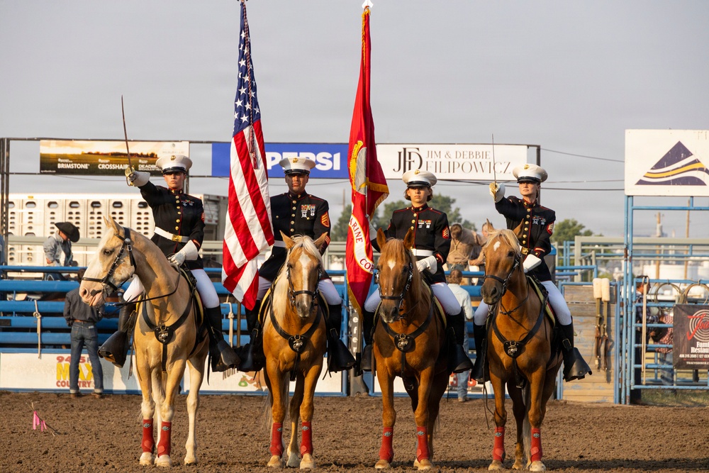 U.S. Marine Corps Mounted Color Guard presents the colors for Big Sky Pro Rodeo