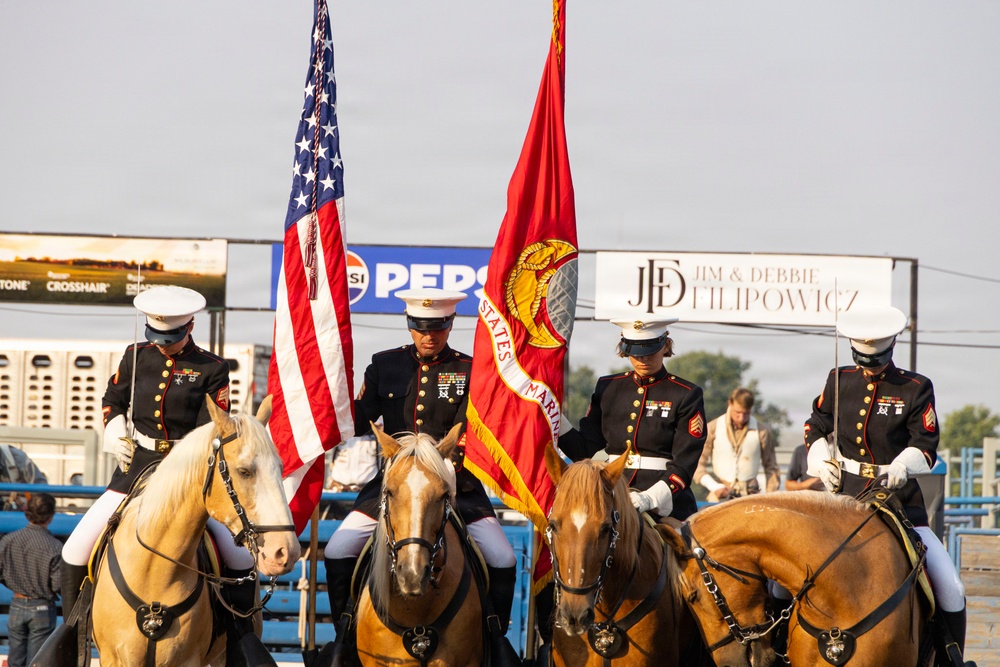 U.S. Marine Corps Mounted Color Guard presents the colors for Big Sky Pro Rodeo