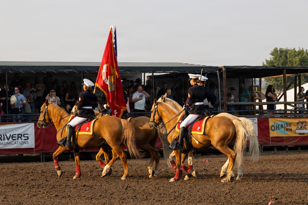 U.S. Marine Corps Mounted Color Guard presents the colors for Big Sky Pro Rodeo
