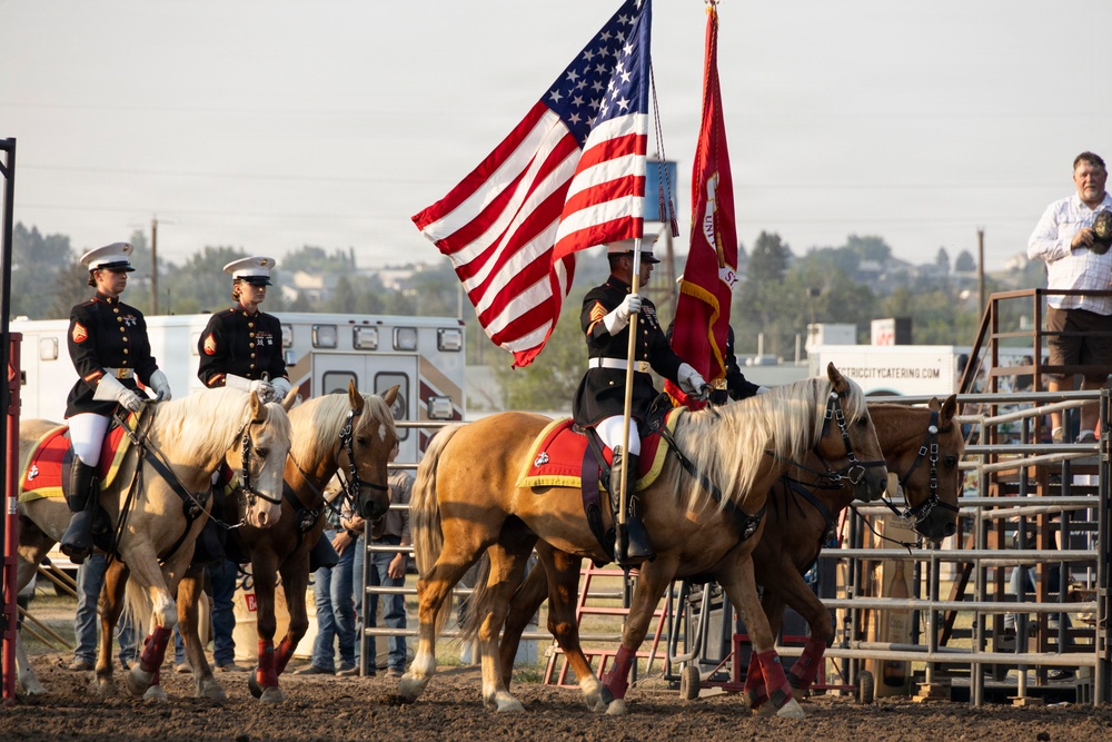 U.S. Marine Corps Mounted Color Guard presents the colors for Big Sky Pro Rodeo