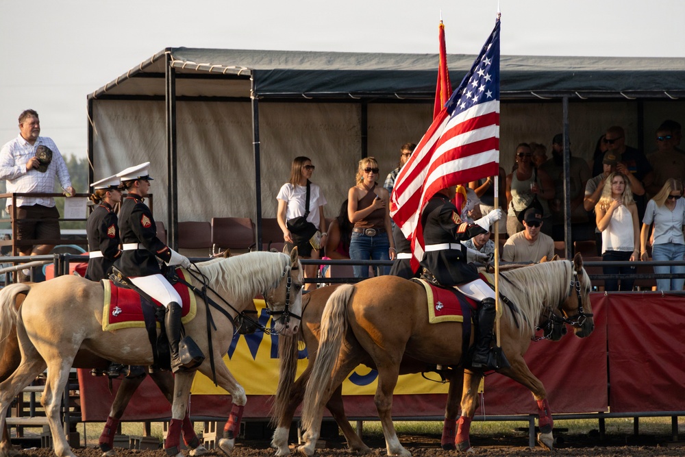 U.S. Marine Corps Mounted Color Guard presents the colors for Big Sky Pro Rodeo