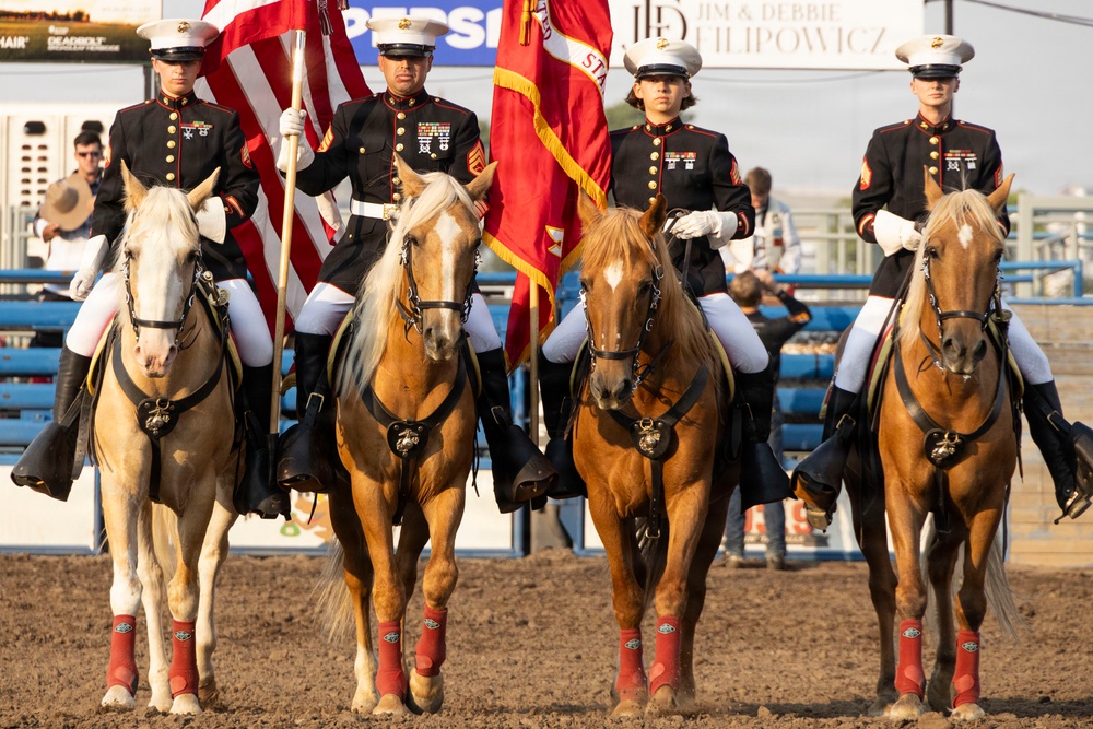 U.S. Marine Corps Mounted Color Guard presents the colors for Big Sky Pro Rodeo