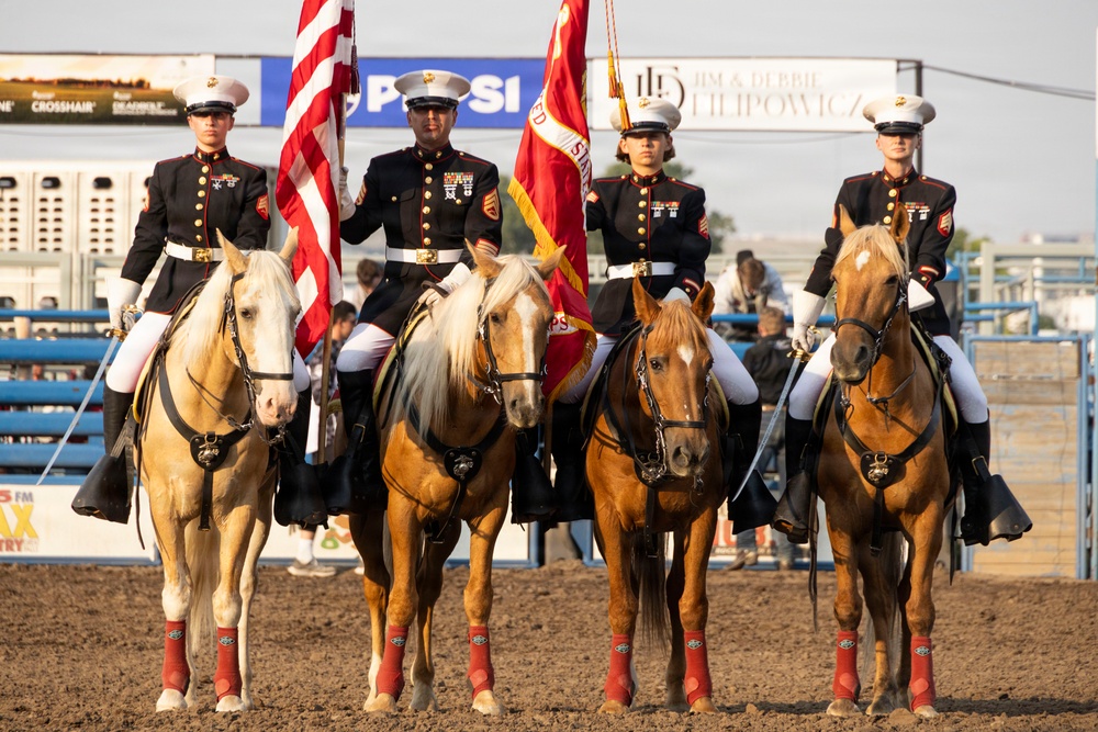 U.S. Marine Corps Mounted Color Guard presents the colors for Big Sky Pro Rodeo