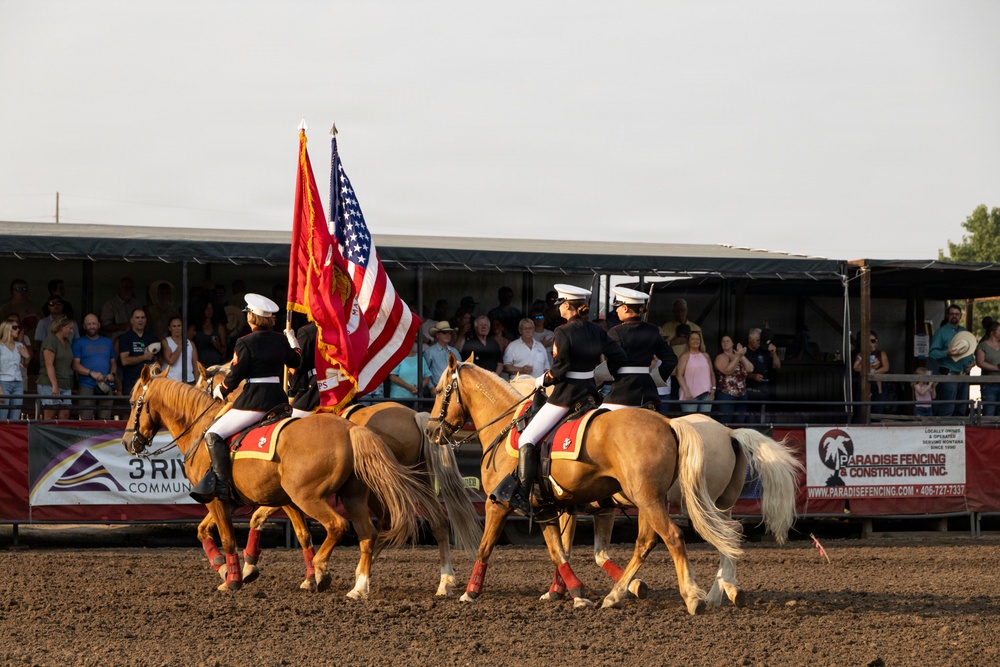 U.S. Marine Corps Mounted Color Guard presents the colors for Big Sky Pro Rodeo