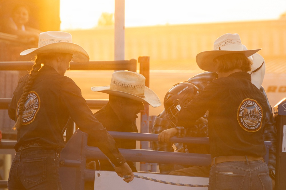 U.S. Marine Corps Mounted Color Guard presents the colors for Big Sky Pro Rodeo