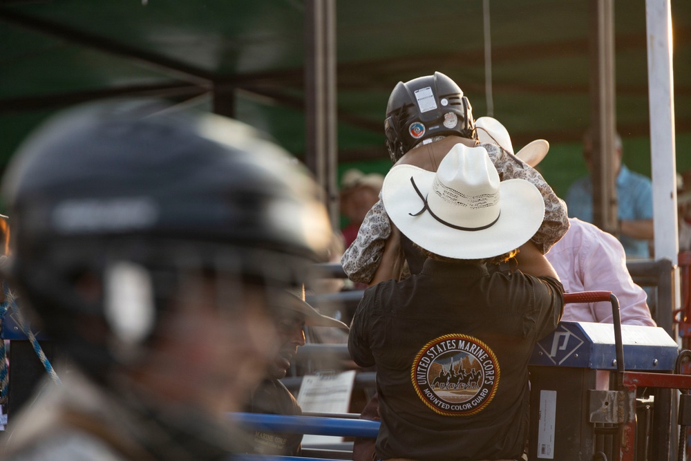 U.S. Marine Corps Mounted Color Guard presents the colors for Big Sky Pro Rodeo