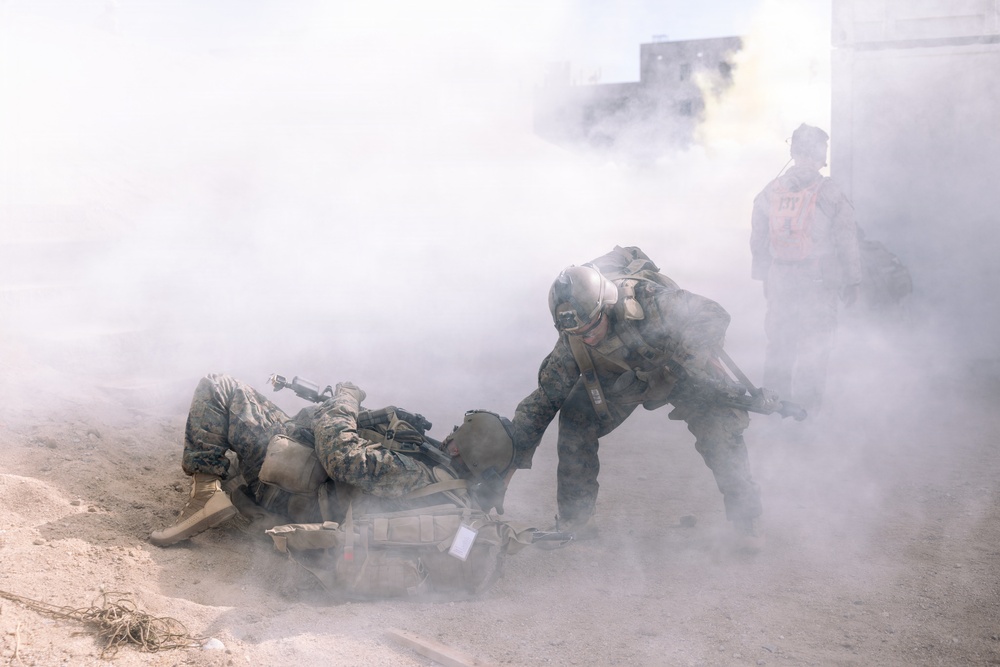 U.S. Marines with 2nd Bn., 1st Marines, rehearse company attacks during AFX