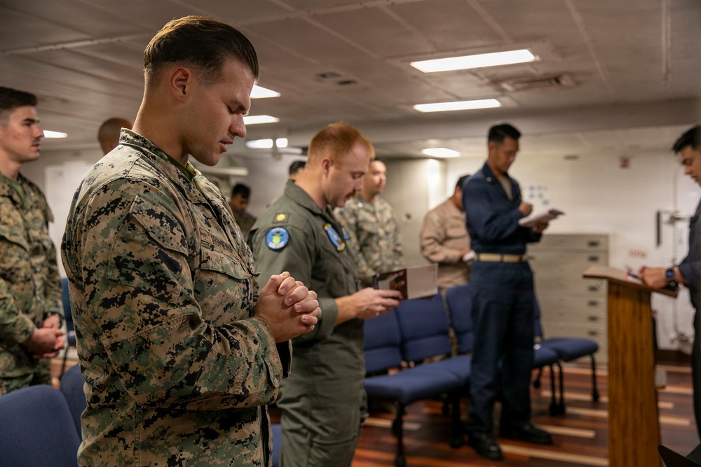 U.S. Marines and U.S. Navy Sailors Attend Church Service