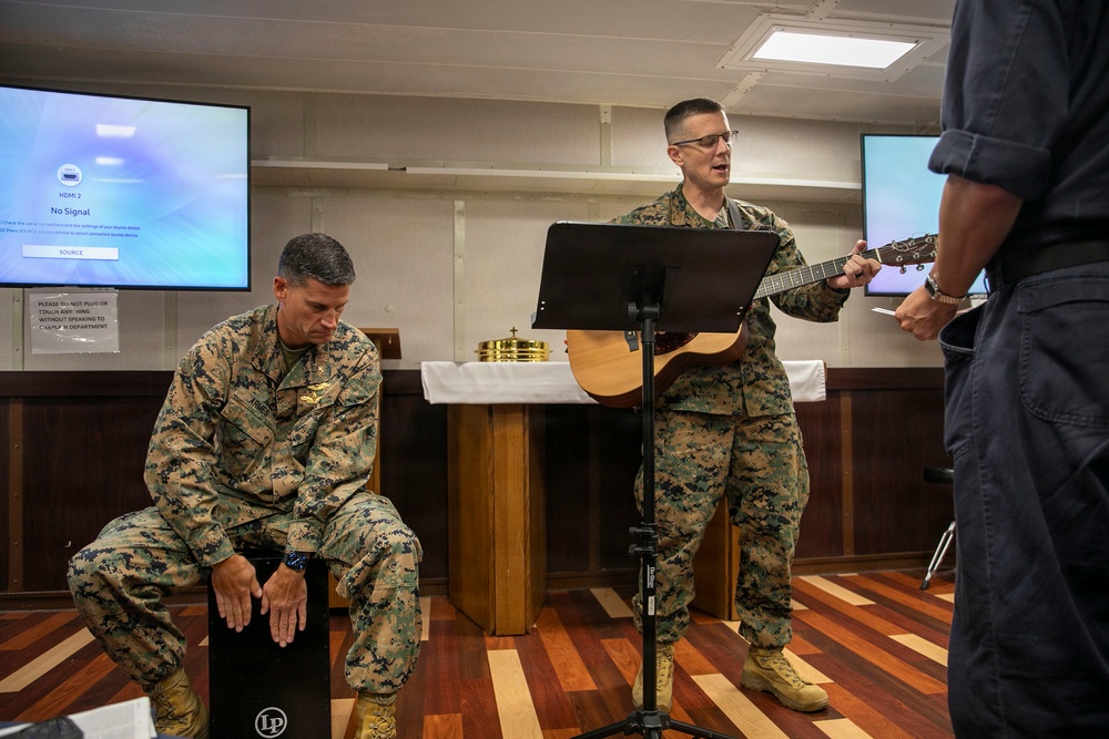U.S. Marines and U.S. Navy Sailors Attend Church Service