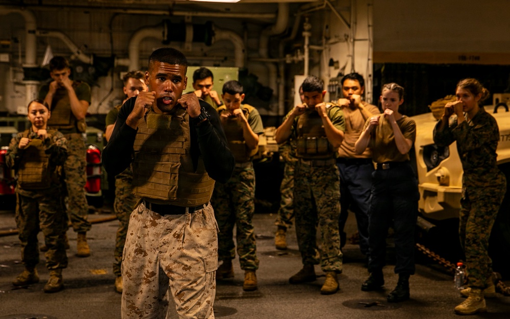 US Marine Conducts Martial Arts Program (MCMAP) Aboard USS Makin Island