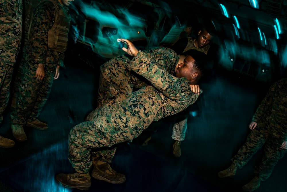 US Marine Conducts Martial Arts Program (MCMAP) Aboard USS Makin Island
