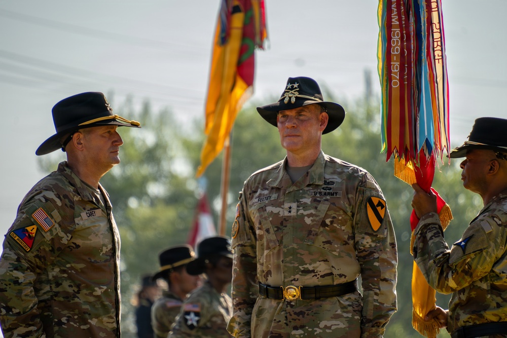 Maj. Gen. Thomas M. Feltey relinquishes command of the 1st Cavalry Division