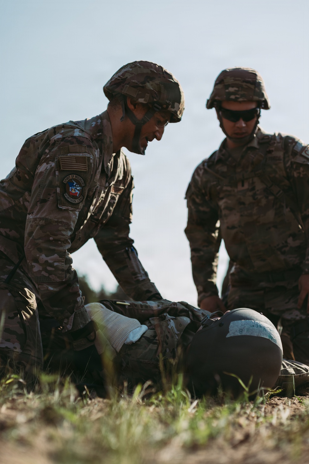 Airmen of the 131st Civil Engineering Squadron and the 139th Civil Engineering Squadron prepare a Forward Opearting Base