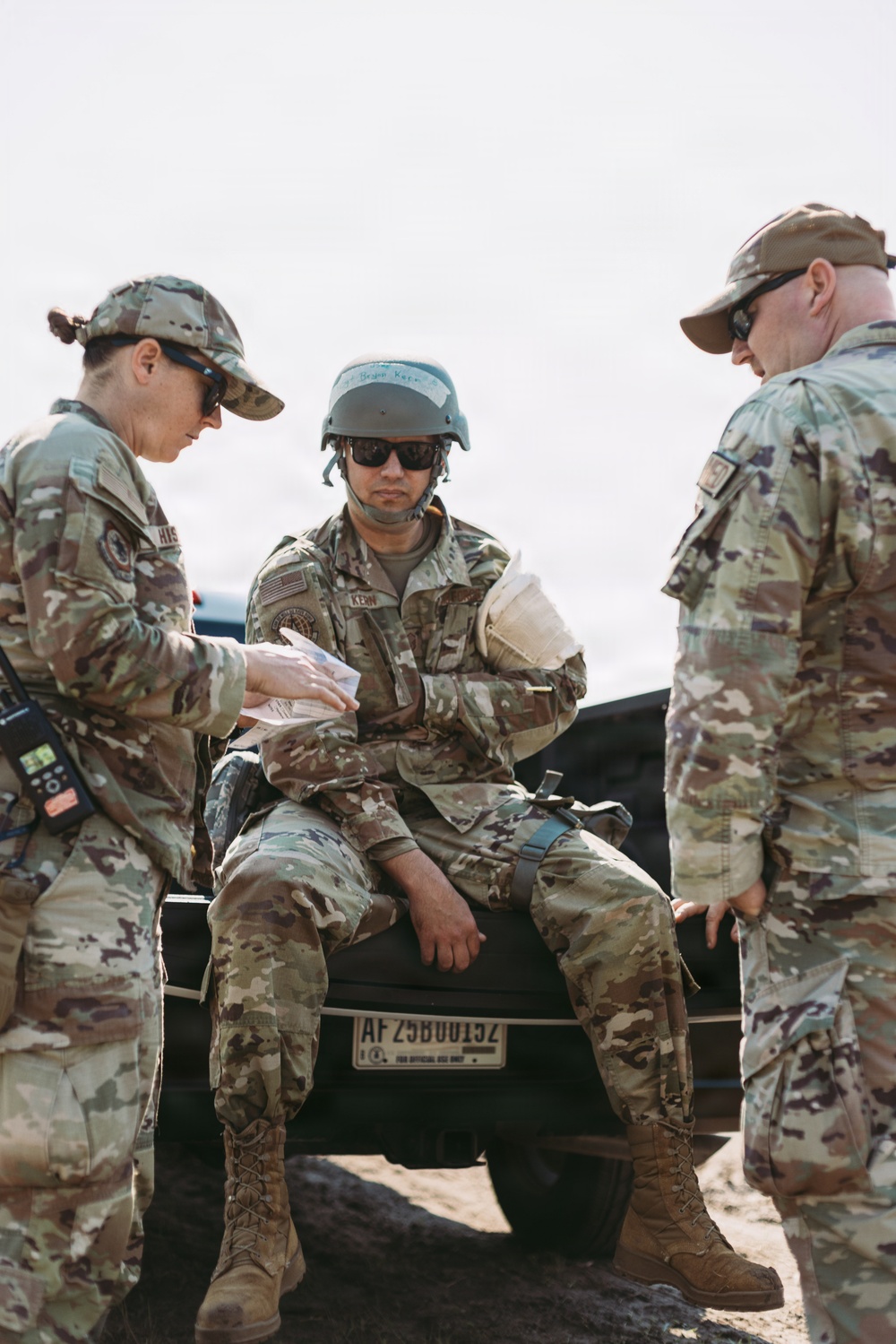 Airmen of the 131st Civil Engineering Squadron and the 139th Civil Engineering Squadron prepare a Forward Opearting Base